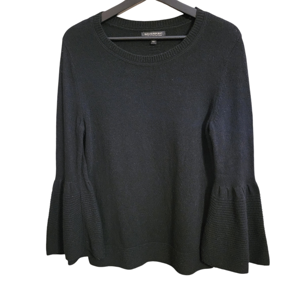 Banana Republic Black Merino Wool Cashmere Blend Bell Sleeve Sweater